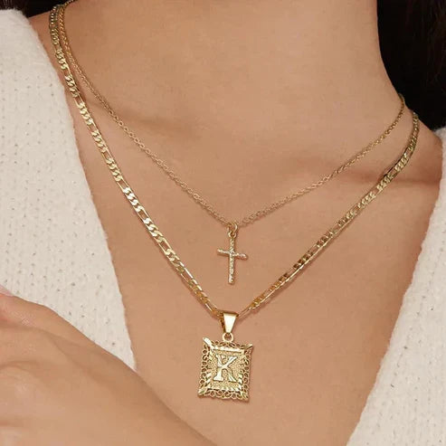 Cross Initial Necklace Set