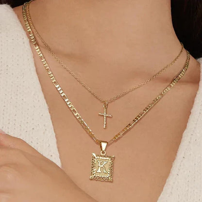 Cross Initial Necklace Set