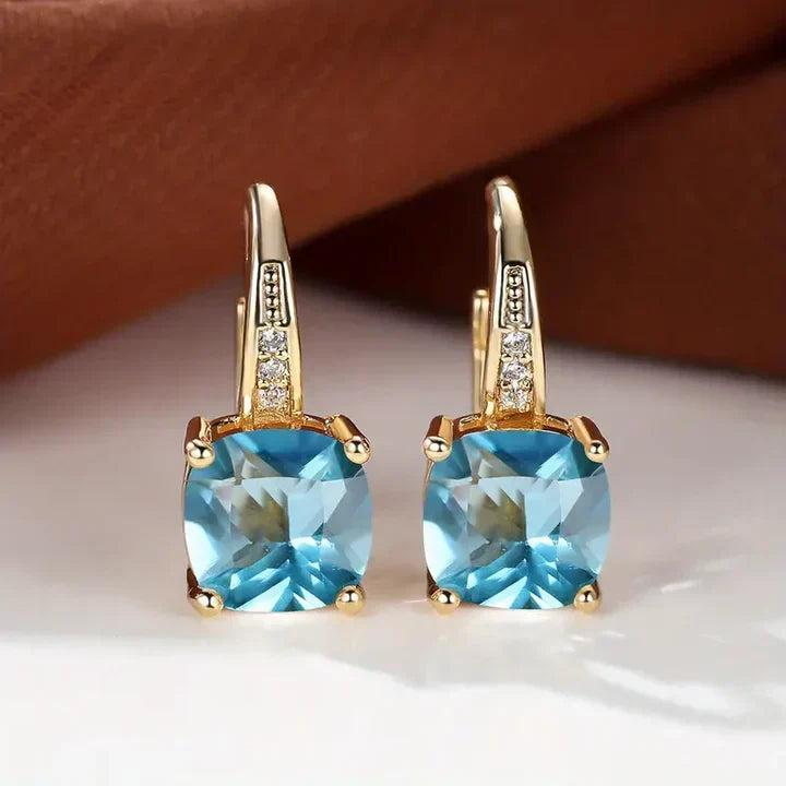 Mystic Gemstone Stone Hoop Gold Earrings