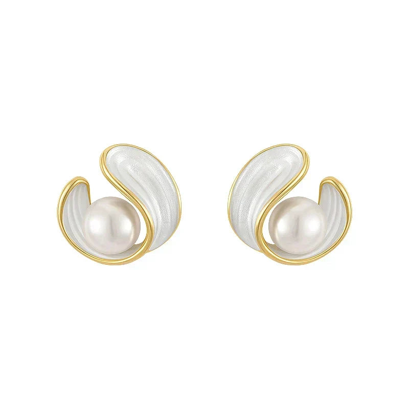 Luxury white opal earrings with pearls in gold