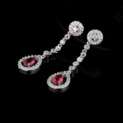 Ruby Halo Necklace and Earrings Set
