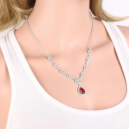 Ruby Halo Necklace and Earrings Set
