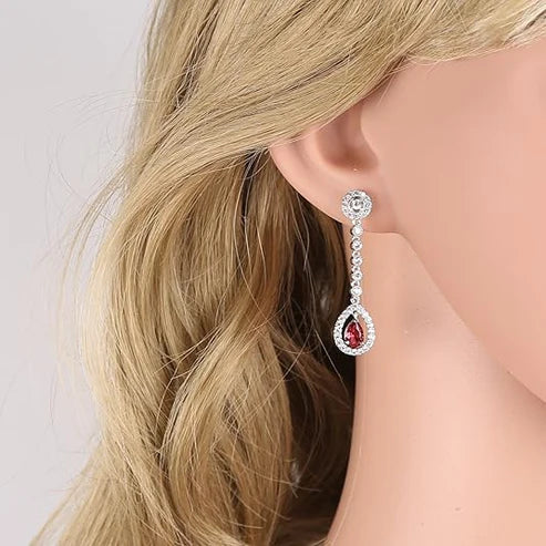 Ruby Halo Necklace and Earrings Set