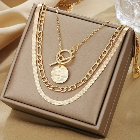 Savira Textured Coin Layered Necklace