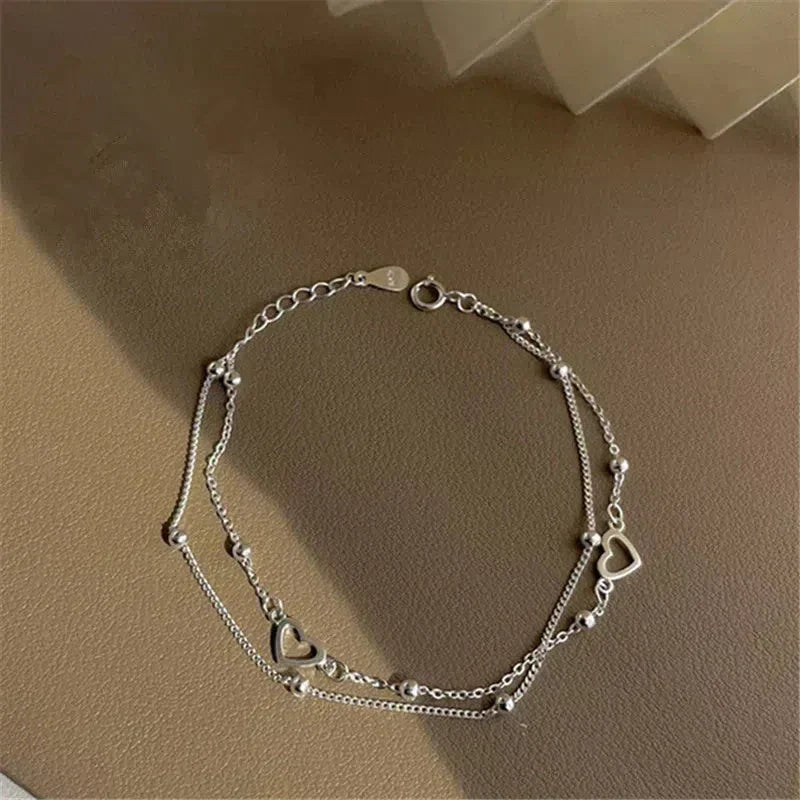 Adjustable Silver Heart Bracelet
