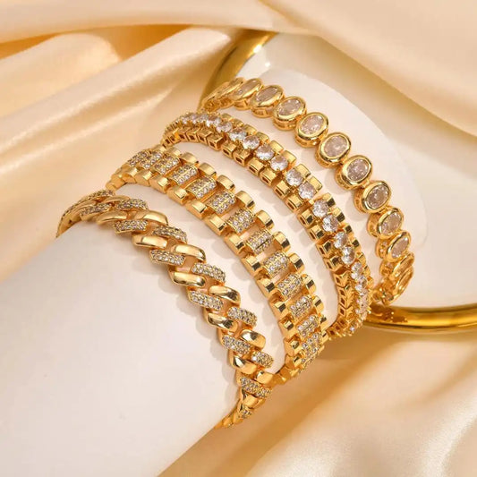 Gold Chunky Cubic Zirconia Adjustable Bracelet Set