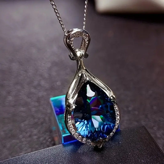 Silver Sapphire Teardrop Necklace