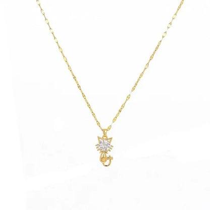 Gold platted cat necklace with zircon
