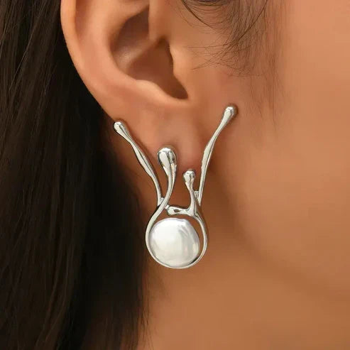 Antique Irregular Silver Pearl Earrings